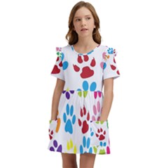 Paw Print Kids  Frilly Sleeves Pocket Dress by artworkshop