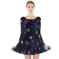 Snowflakes Snow Long Sleeve Velvet Skater Dress by artworkshop