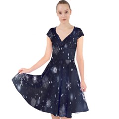 Snowflakes Snow Cap Sleeve Front Wrap Midi Dress