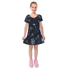 Snowflakes Snow Kids  Short Sleeve Velvet Dress by artworkshop