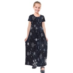 Snowflakes Snow Kids  Short Sleeve Maxi Dress by artworkshop