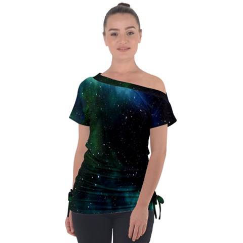 Stars Sky Space Off Shoulder Tie-up Tee by artworkshop