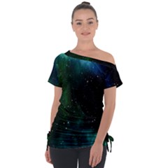 Stars Sky Space Off Shoulder Tie-up Tee