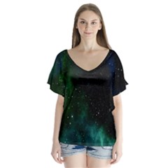 Stars Sky Space V-neck Flutter Sleeve Top by artworkshop