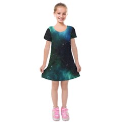 Stars Sky Space Kids  Short Sleeve Velvet Dress by artworkshop