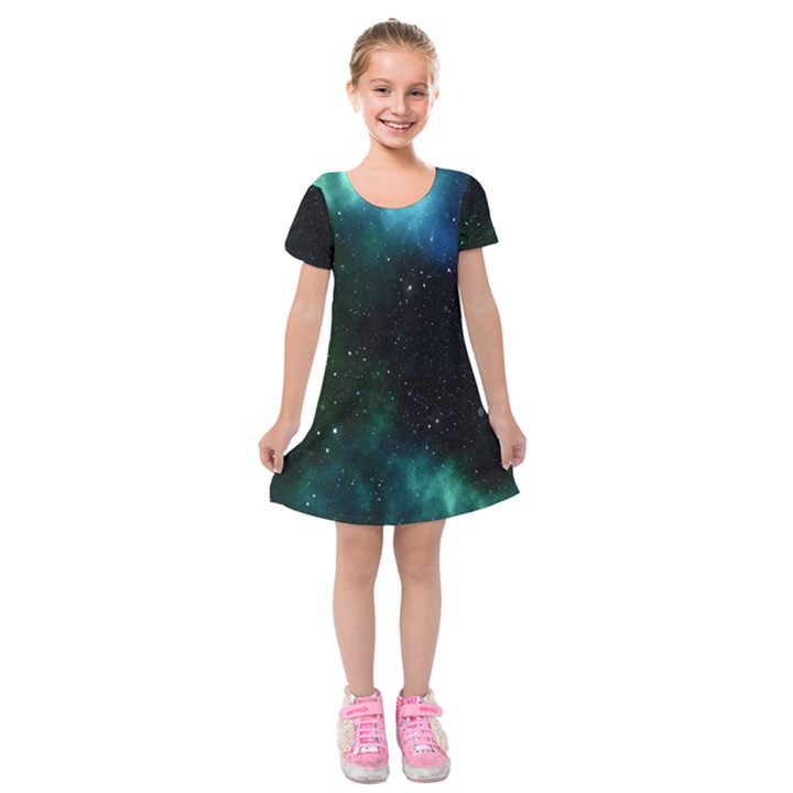 Stars Sky Space Kids  Short Sleeve Velvet Dress