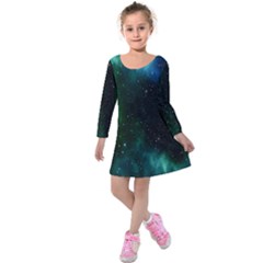 Stars Sky Space Kids  Long Sleeve Velvet Dress by artworkshop