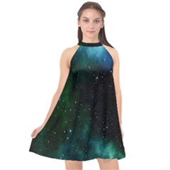 Stars Sky Space Halter Neckline Chiffon Dress  by artworkshop