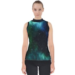 Stars Sky Space Mock Neck Shell Top by artworkshop