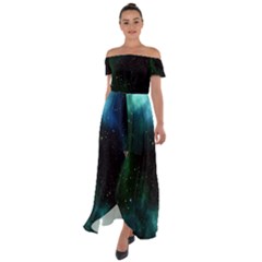 Stars Sky Space Off Shoulder Open Front Chiffon Dress by artworkshop