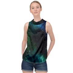 Stars Sky Space High Neck Satin Top by artworkshop