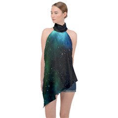 Stars Sky Space Halter Asymmetric Satin Top by artworkshop