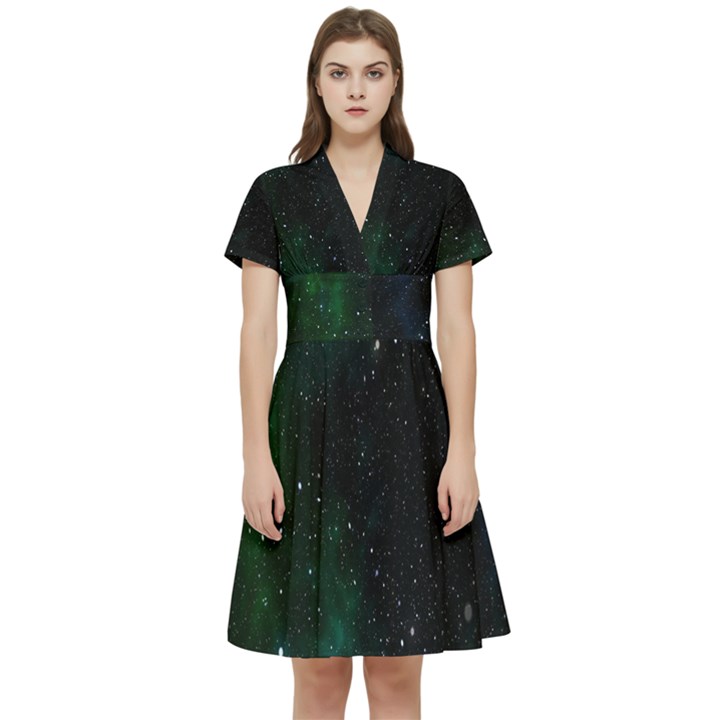 Stars Sky Space Short Sleeve Waist Detail Dress