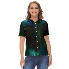 Stars Sky Space Women s Short Sleeve Double Pocket Shirt