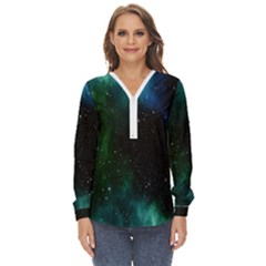 Stars Sky Space Zip Up Long Sleeve Blouse