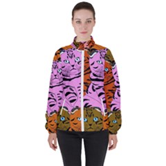 Tileable Seamless Cat Kitty Women s High Neck Windbreaker by artworkshop