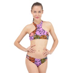 Tileable Seamless Cat Kitty High Neck Bikini Set by artworkshop