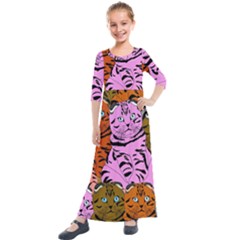 Tileable Seamless Cat Kitty Kids  Quarter Sleeve Maxi Dress by artworkshop