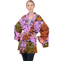 Tileable Seamless Cat Kitty Long Sleeve Velvet Kimono  by artworkshop