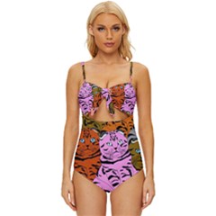 Tileable Seamless Cat Kitty Knot Front One-piece Swimsuit by artworkshop