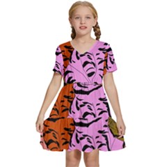 Tileable Seamless Cat Kitty Kids  Short Sleeve Tiered Mini Dress