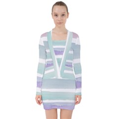 Watercolor V-neck Bodycon Long Sleeve Dress by artworkshop