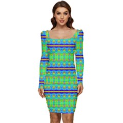 Catching Fractals Women Long Sleeve Ruched Stretch Jersey Dress