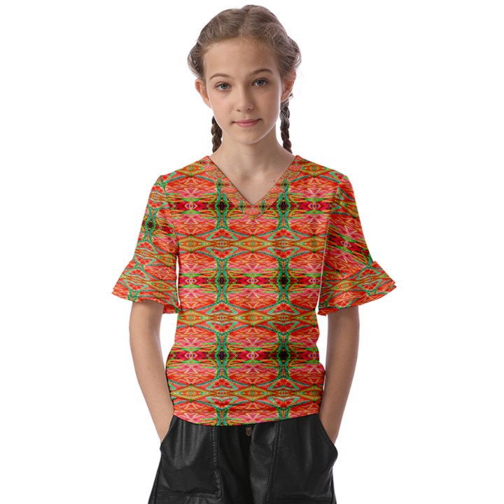 Dreamscape Kids  V-Neck Horn Sleeve Blouse