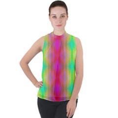 Patterned Mock Neck Chiffon Sleeveless Top by Thespacecampers