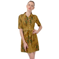 Flowers-001 Belted Shirt Dress