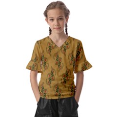 Flowers-001 Kids  V-neck Horn Sleeve Blouse by nate14shop