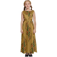 Flowers-001 Kids  Satin Sleeveless Maxi Dress