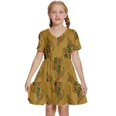 Flowers-001 Kids  Short Sleeve Tiered Mini Dress