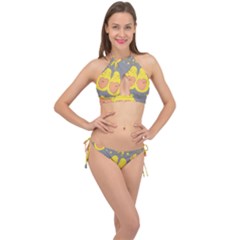 Avocado-yellow Cross Front Halter Bikini Set by nate14shop