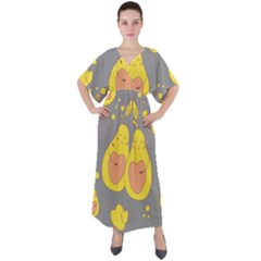 Avocado-yellow V-neck Boho Style Maxi Dress by nate14shop