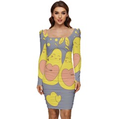 Avocado-yellow Women Long Sleeve Ruched Stretch Jersey Dress