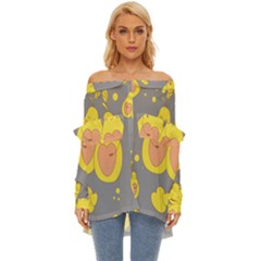 Avocado-yellow Off Shoulder Chiffon Pocket Shirt