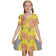 Avocado-yellow Kids  Short Sleeve Tiered Mini Dress