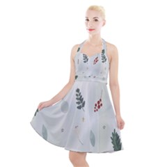 Background-white Abstrack Halter Party Swing Dress 