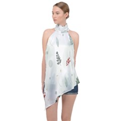 Background-white Abstrack Halter Asymmetric Satin Top by nate14shop