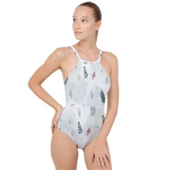 Background-white Abstrack High Neck One Piece Swimsuit by nate14shop