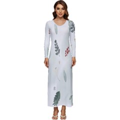 Background-white Abstrack Long Sleeve Velour Longline Maxi Dress