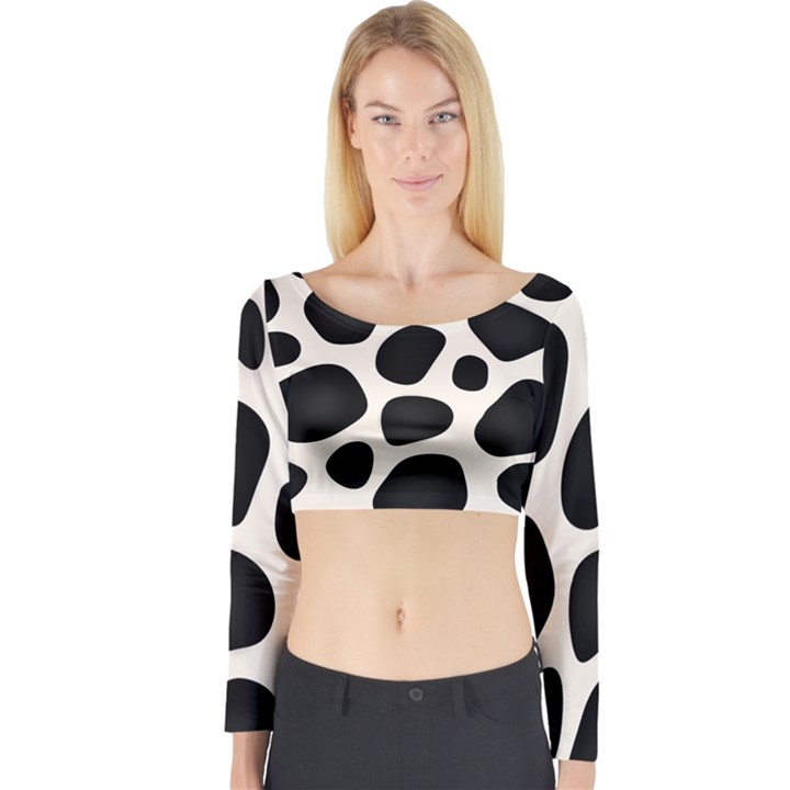 Leoperd-white-black Background Long Sleeve Crop Top