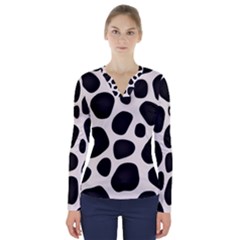 Leoperd-white-black Background V-neck Long Sleeve Top by nate14shop