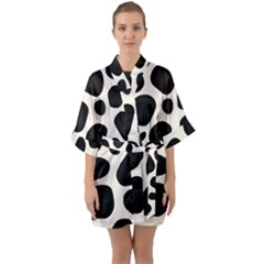 Leoperd-white-black Background Half Sleeve Satin Kimono  by nate14shop