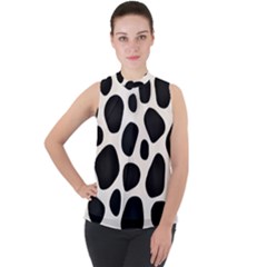 Leoperd-white-black Background Mock Neck Chiffon Sleeveless Top by nate14shop