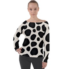 Leoperd-white-black Background Off Shoulder Long Sleeve Velour Top by nate14shop