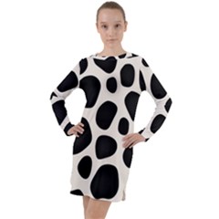 Leoperd-white-black Background Long Sleeve Hoodie Dress