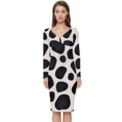 Leoperd-white-black Background Long Sleeve V-neck Bodycon Dress 