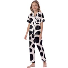 Leoperd-white-black Background Kids  Satin Short Sleeve Pajamas Set